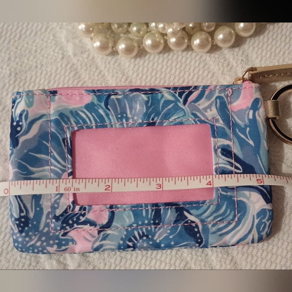 NEW Lilly Pulitzer ID Case Shade Seekers Coin Purse Keychain Gold Trim Pink Blue - Picture 10 of 15
